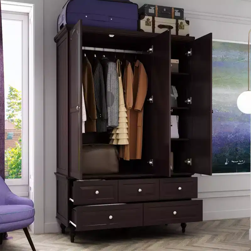 Wardrobe with Mirror 3 Doors 5 Drawers Classic Style