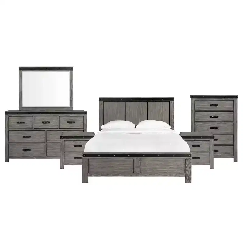 6pc King Montauk Panel Bedroom Set Gray - Picket House Furnishings: Includes Dresser, Chest & Nightstand