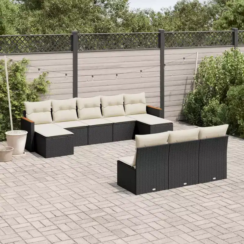 vidaXL Modular Garden Sofa Set with Cushions - Poly Rattan and Acacia Wood