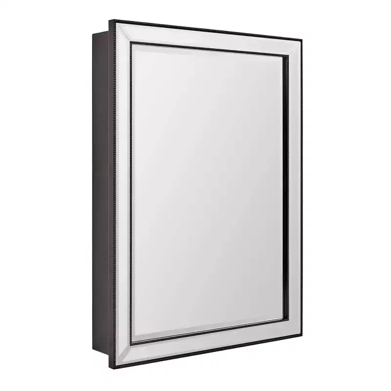 Head West 22"x30" Stylish Brushed Black Sleek Metro Beaded Medicine Cabinet with Mirror