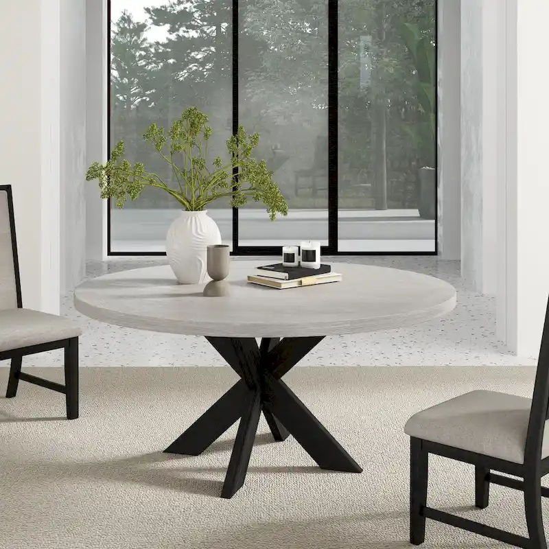 Roundhill Furniture Gates Round Dining Table, Gray