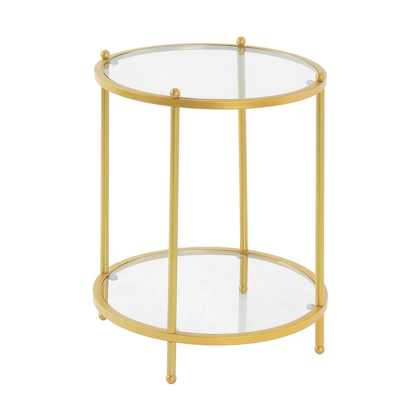 Convenience Concepts Royal Crest 2 Tier Round Glass End Table with Shelf