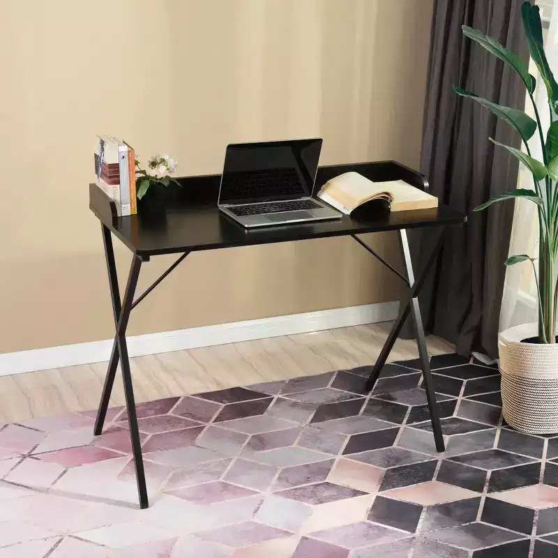 FurnitureR 40 Gaming Desk, Modern Computer Desk with Sturdy X-Shaped Metal Frame, Home Office Desk Writing Table Workstation for Gaming & Study,Black