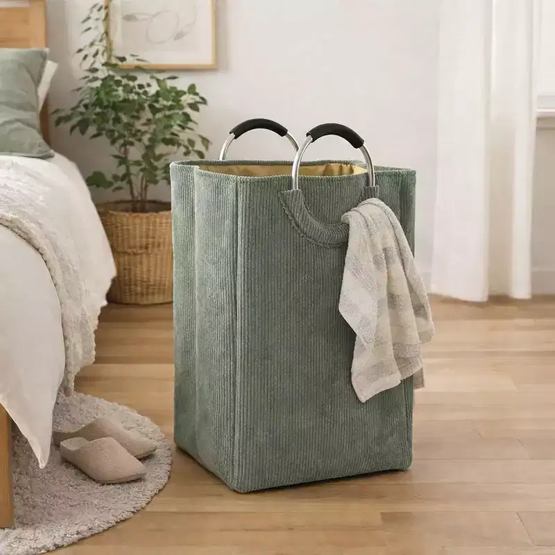 Evideco French Home Goods Corduroy Laundry Basket 55L Sage Green