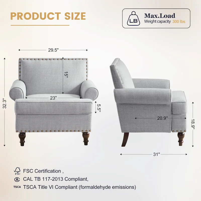 Huimo Modern Nailhead Accent Chair Arm Chairs Set of 2