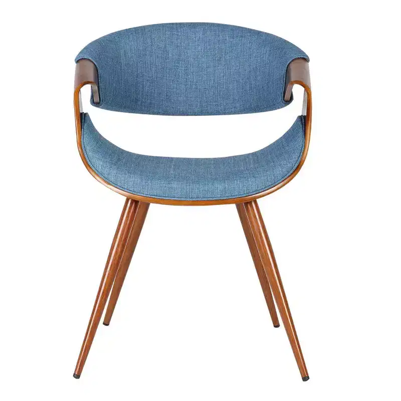 Armen Living,Butterfly Mid-Century Dining Chair in Walnut Finish and Blue Fabric