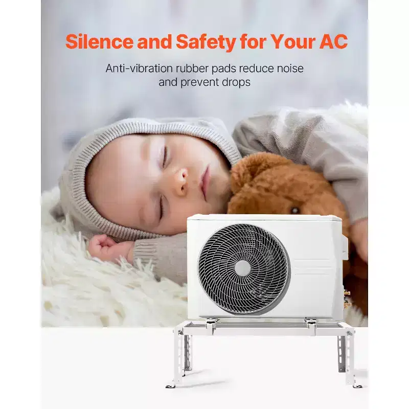 Adjustable Anti-Vibration Mini Split Ground Stand for 9000-24000 BTU Ductless AC Heat Pump, White