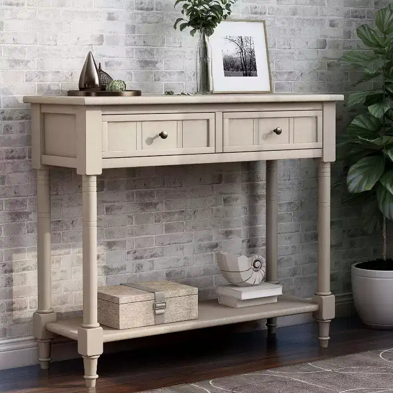 The Misty Moon Daisy Series Console Table Traditional Design with Two Drawers and Bottom Shelf (Espresso)