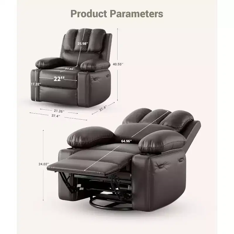 Oversized Recliner Chair with Heat & Massage, Rocking Manual Recliner with Remote for Adults, Living Room/Bedroom/Nursery, Creamy