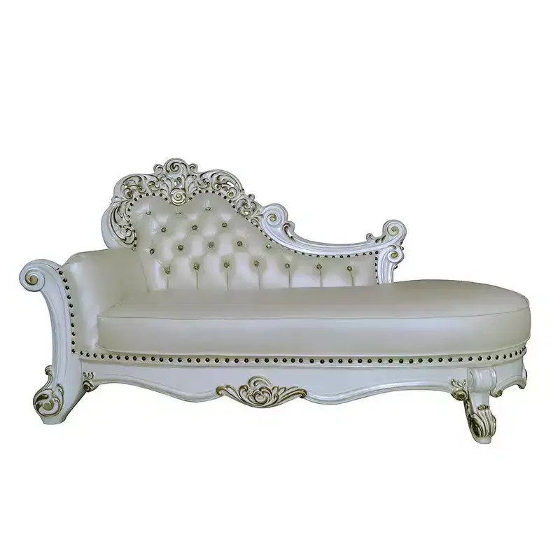 81" Vendome Chaise Lounge Synthetic Leather and Antique Pearl Finish - Acme Furniture
