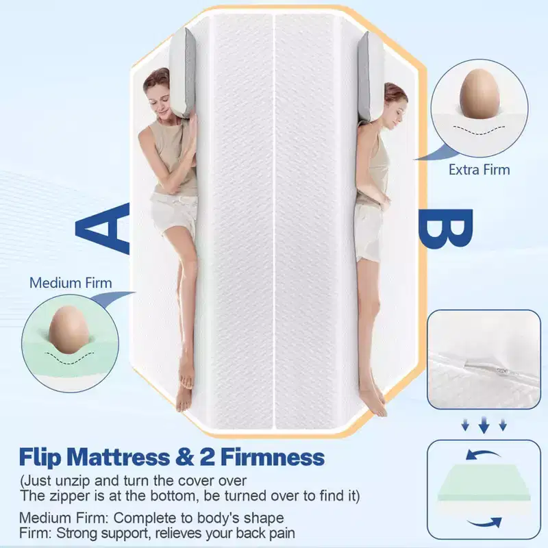 Dyonery 8/10 inch Dual-Side Memory Foam Mattress with Tencel Cover & Cooling Green Tea/Gel, CertiPUR-US