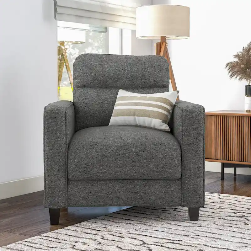 Contemporary Track Arms Accent Chair | Upholstered Fabric | Solid Wood Tapered Legs