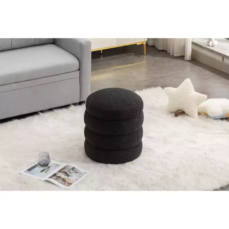 Okak Modern Round Ottoman Bench Vanity Stool Chair Soft Velvet Upholstered Makeup Footrest Stool for Couch Living Room Bedroom Entrance