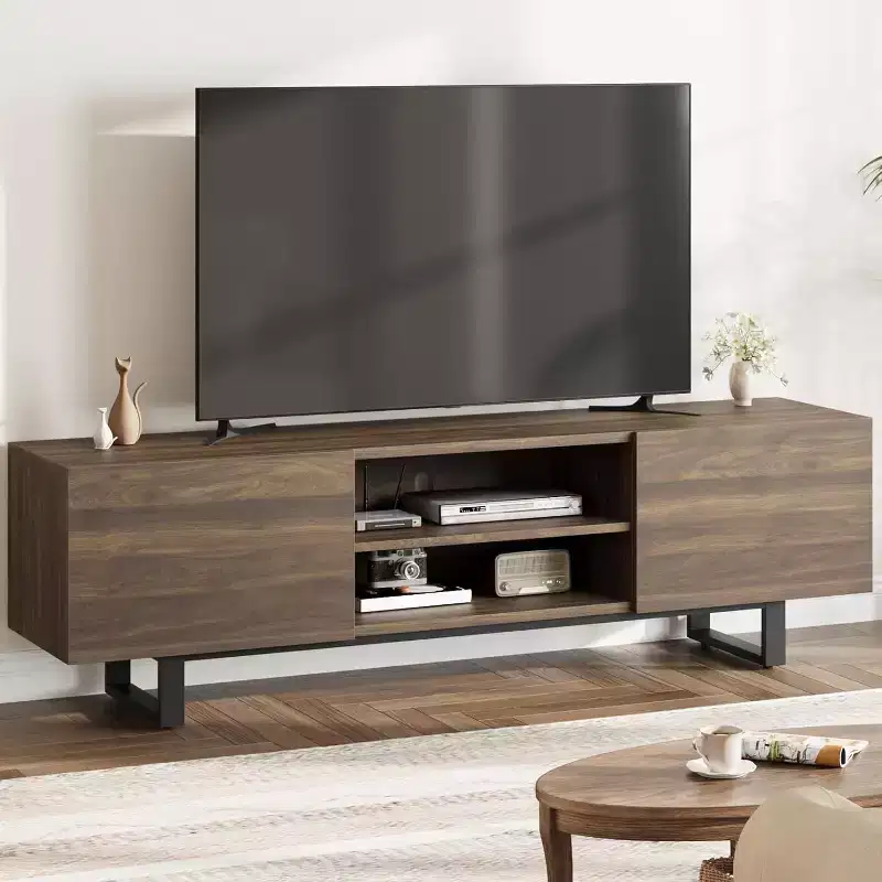75 Inch Industrial TV Stand with 2 Drawers, Heavy Duty Wooden Media Console for Living Room & Bedroom