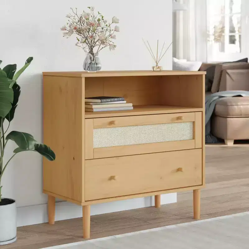 vidaXL SENJA Dresser Rattan Look Brown 31.5x15.7x31.5 Solid Wood Pine