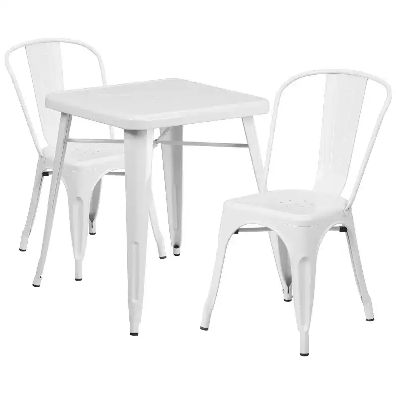 Flash Furniture Commercial Grade 23.75 Square Metal Indoor-Outdoor Table Set with 2 Stack Chairs