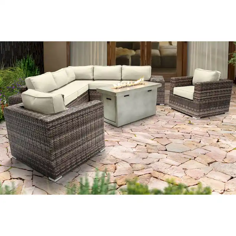 LSI 6 Person Seating Group With Sunbrella Cushions And Concrete Firepit