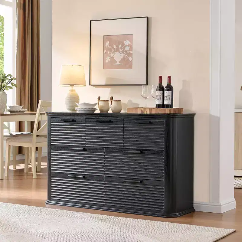 Zeus & Ruta Fluted 52 Modern Wood Dresser with 7 Drawers, Curved Design for Living Room & Hallway Storage