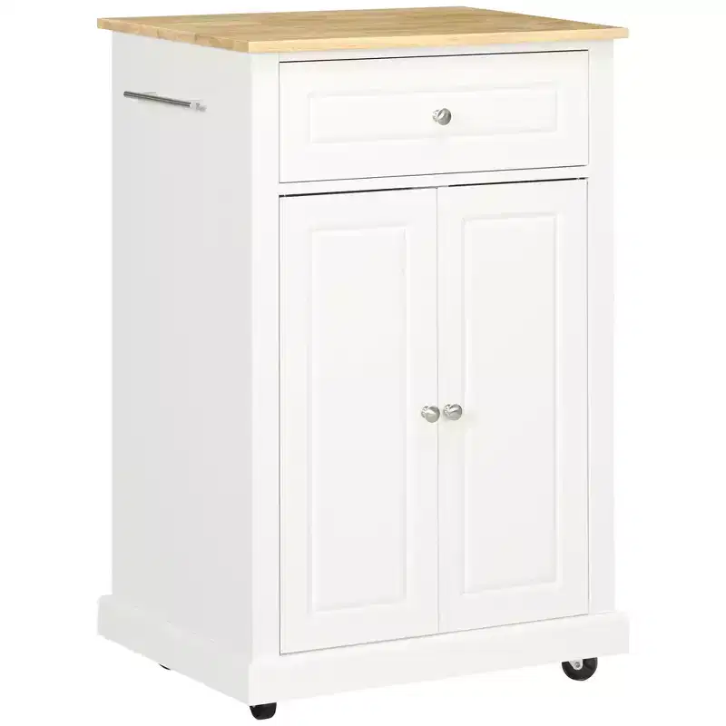 Rolling Kitchen Island Cart, Portable Serving Trolley Table with Drawer, Adjustable Shelf and 2 Towel Racks