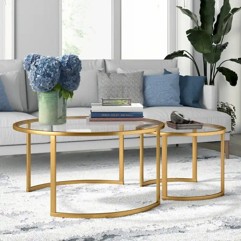 36 Glass And Steel Round Nested Coffee Tables (2-Pack)