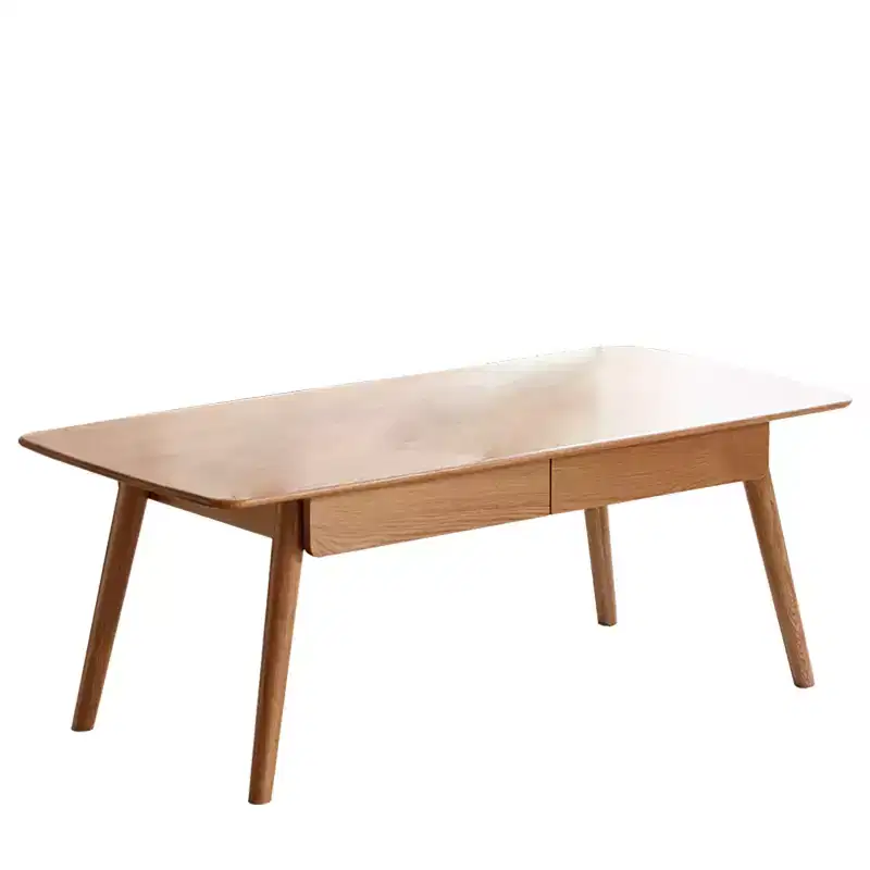 GDFStudio Dean Oak Solid Wood Rectangular Coffee Table with Two Dawers