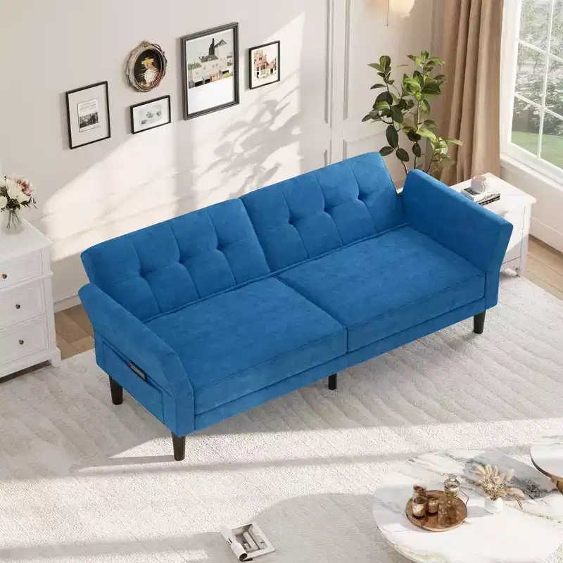 89 Modern Futon Sofa Bed, Adjustable Backrest & Armrest Comfy Convertible Sleeper Couch, Versatile for Living Room Bedroom Apartment