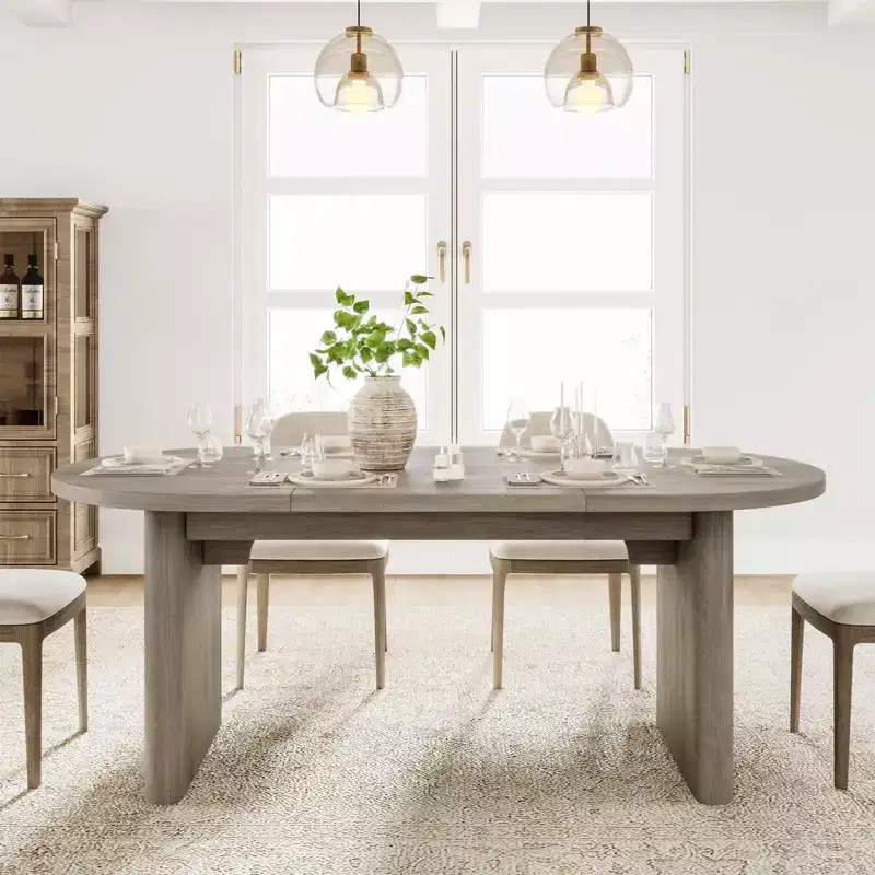 SunnyFurn Modern Farmhouse Oval Dining Table for 6-8  Thick Sturdy Wooden Base  Spacious for Dining Room, Kitchen, Living Room