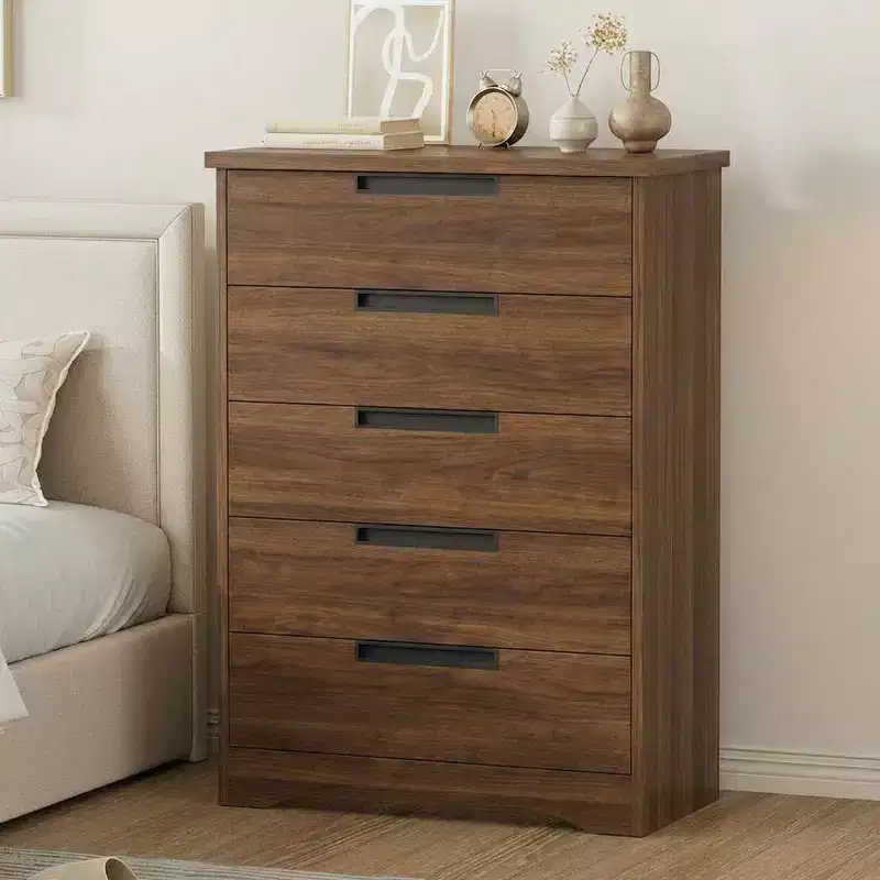 5-Drawer Tall Dresser 44 Narrow Chest of Drawers with Embedded Handles, Modern Wooden Storage for Bedroom or Small Space