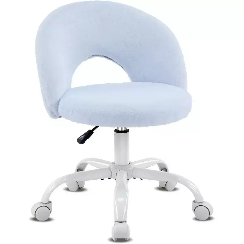 VINGLI 360Swivel Small Vanity Chair with Wheels for Girls, Cute Adjustable Height Armless Office Desk Chair for Small Space, Blue