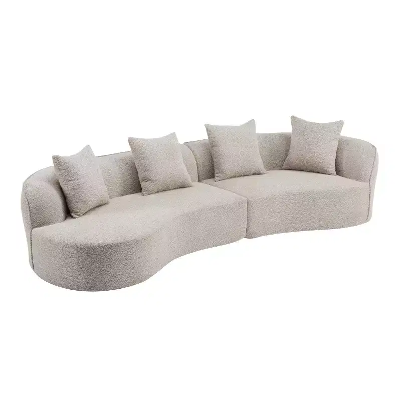Christopher Knight Home Hailey 126 Modern Boucle Upholstered 5 Seater Curved Sectional Sofa with Pillows