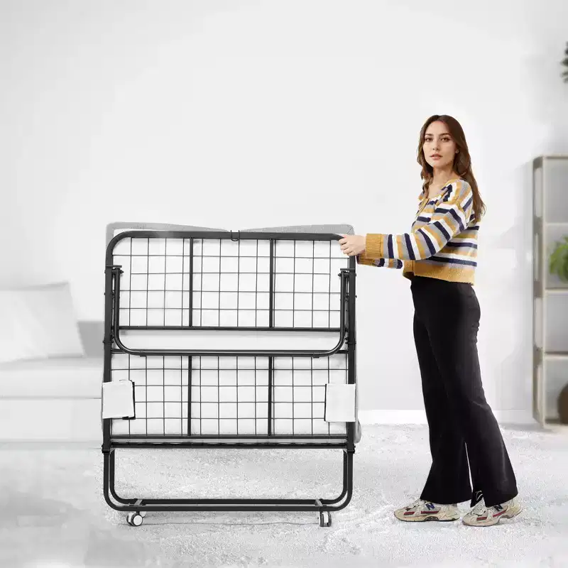 Rollaway Bed, 38 in x 75 in Folding Bed with 5 in Mattress, Twin Size Foldable Bed with Sturdy Metal Frame & Memory Foam Mattress