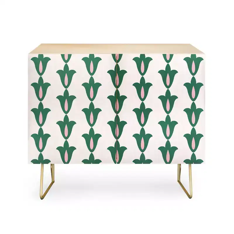 Maritza Lisa Retro Green Floral Pattern Credenza - Deny Designs