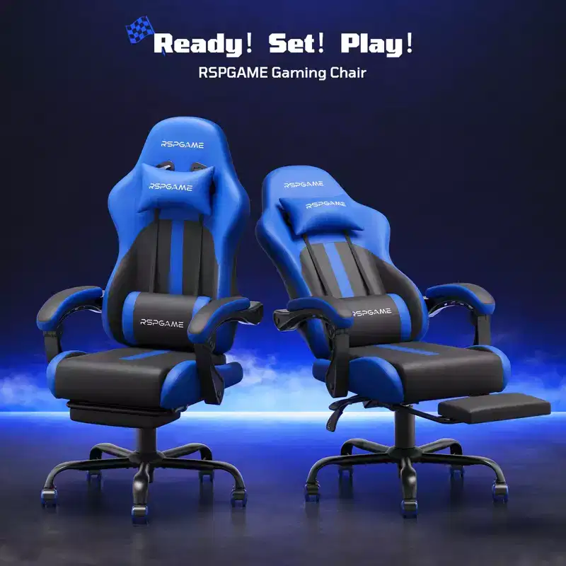 RSPGAME Basic Ergonomic Gaming Chairs for Adults, PU Leather Office Chairs with Lumbar Support, Pocket Spring Cushion and Retractable Footrest