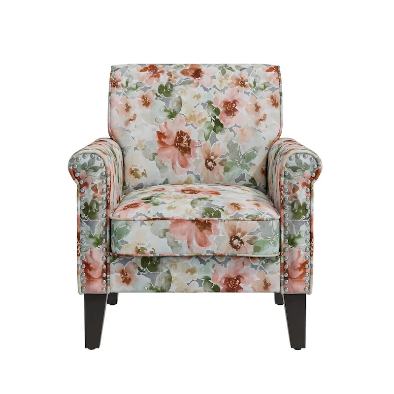 Herve Traditional Rolled Arm Accent Chair with Pewter Nailheads