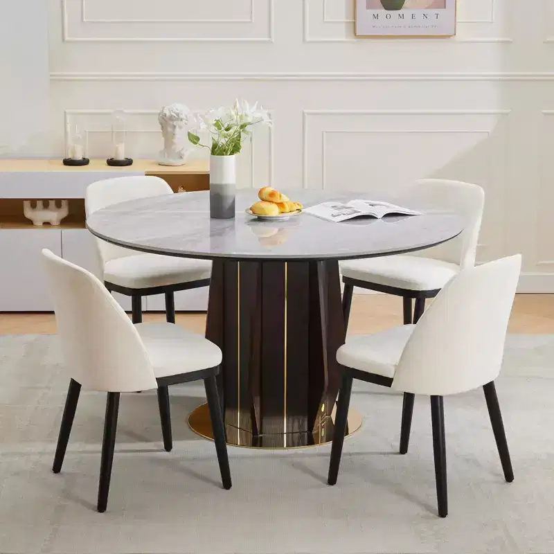 Modern Dining Chairs Set of 4/6, Linen Upholstered Accent Chairs with Curved Back and Sturdy Wooden Legs, for Kitchen, Dining Room, Living Room