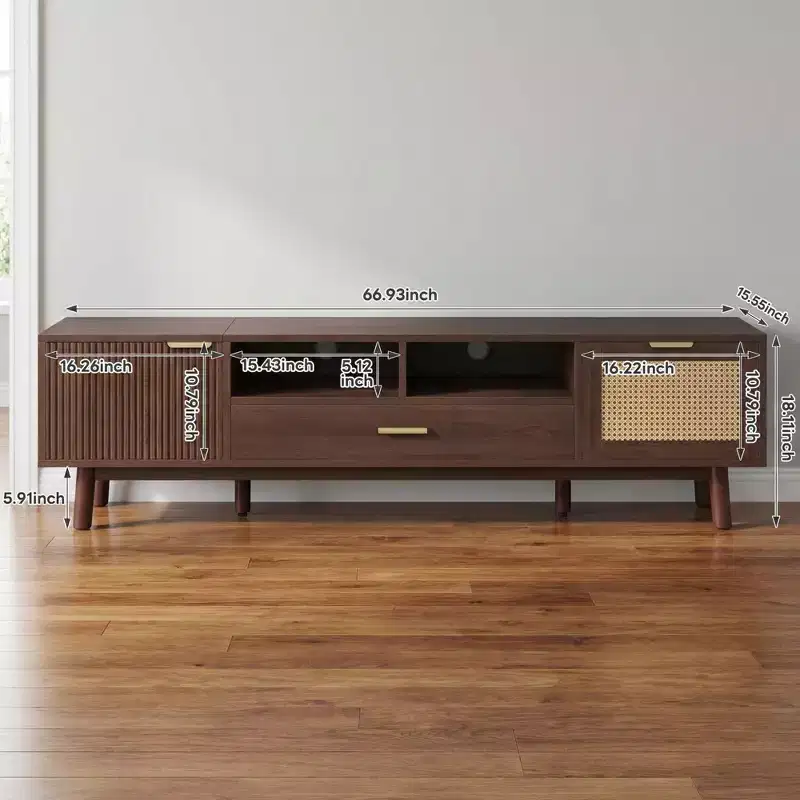 JVNOXK Wood Fashionable TV Stand for 75 TVs, TV Cabinet with Soft-Closing Door and Drop-Down Door Cabinet, Modern TV Consoles for Living Room