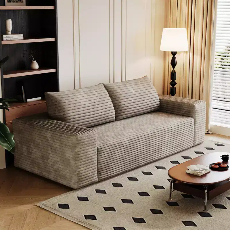 63 Inch 2-Seater Corduroy Deep Seat Loveseat Sofa, No Assembly Required, Camel
