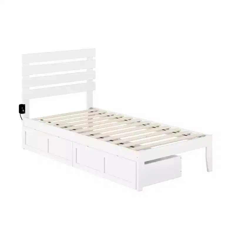 Twin Oxford Bed with USB Turbo Charger: 2 Underbed Drawers, No Box Spring Needed