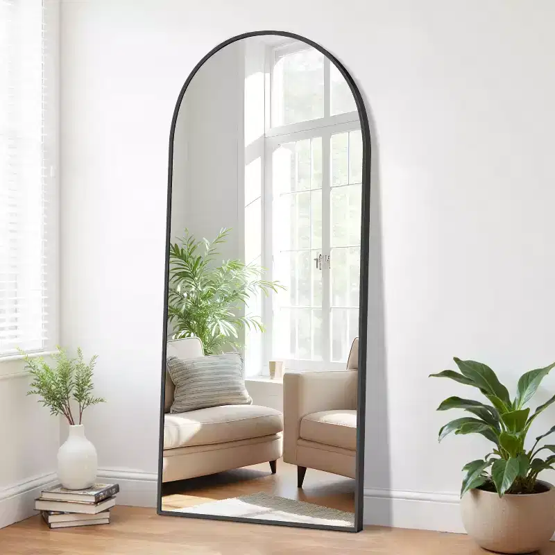 PexFix 71 in. H x 31 in. W Arch Metal Full Length Mirror Floor Mirror in Black