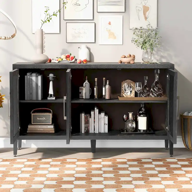 34 Tall MDF 3-door Accent Cabinet with Adjustable Shelf