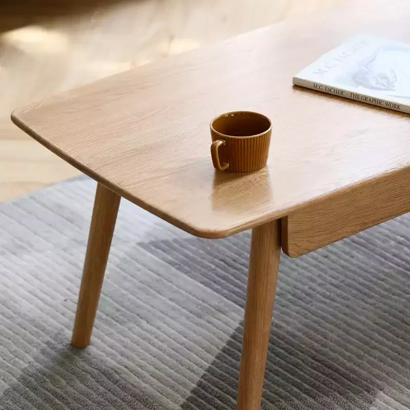 Coffee Table with Drawers, Wood Coffee Table, Center Table Low Table Solid Wood Top Plate Desk Study Writing Desk for Living Room Bedroom Entrayway