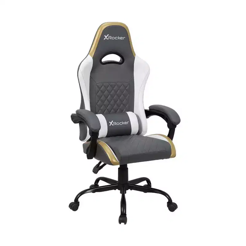 X Rocker RGB LED Extra Comfort Ergonomic PC Gaming Chair Gray/White/Gold