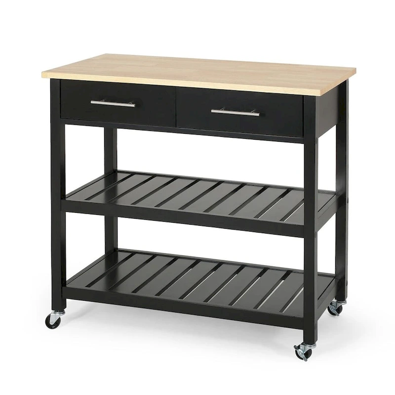 Modern White Wood Kitchen Cart with Wheels Drawers and Shelves by Christopher Knight Home