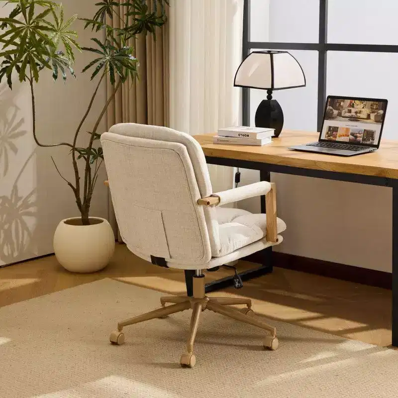 Karl Home Modern Upholstered Armchair Ergonomic Home Office Chair with Adjustable Height 360 Swivel Rolling Wheels Accent Vanity Chair