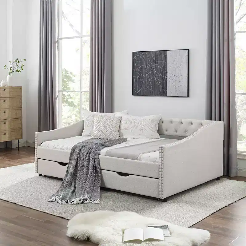 Twin/Full Size Daybed, Upholstered Tufted Sofa Bed with Drawers-ModernLuxe