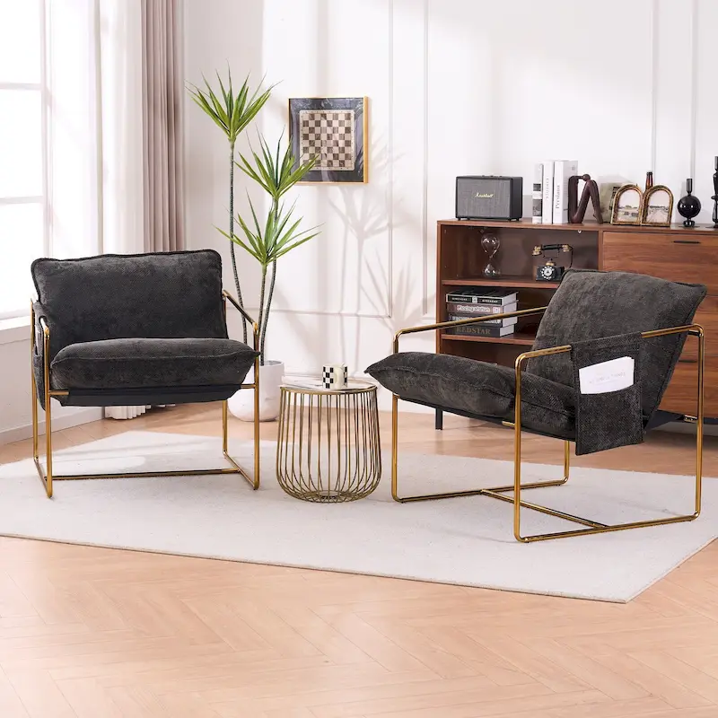 Ouyessir Set of 2 Modern Velvet Accent Chair Linen Sling ArmChair