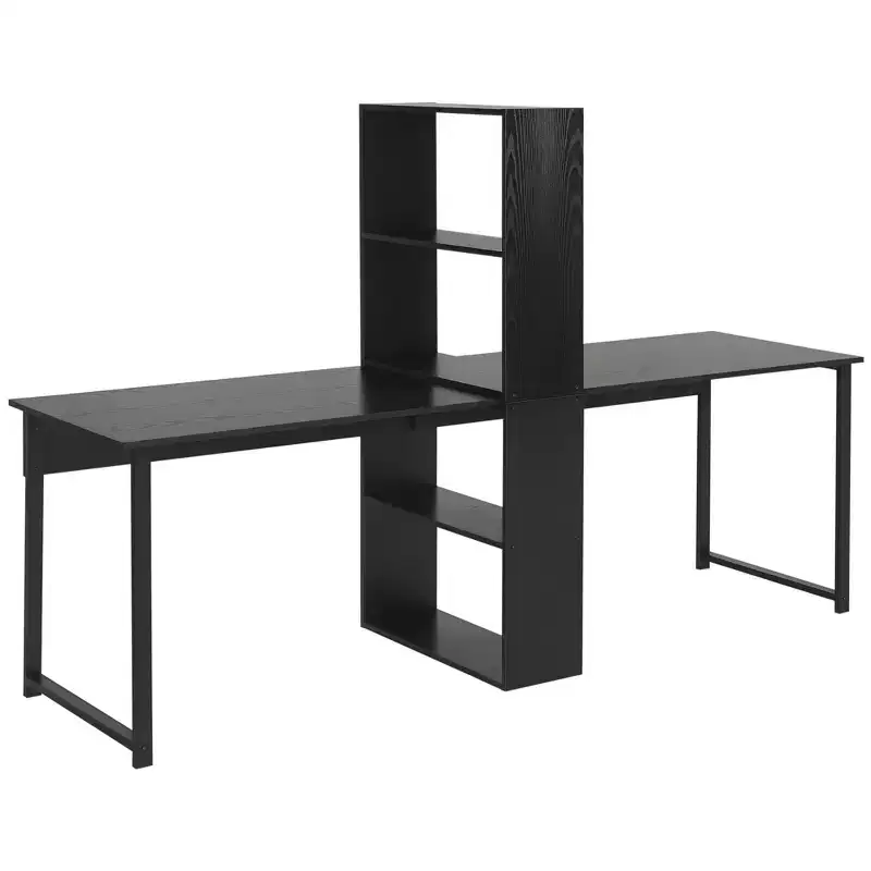 HOMCOM 88 Extra Long 2-Person Computer Desk with Storage Shelves Combo, Double Workstation Storage Study Writing Table for Home Office, Bookshelf