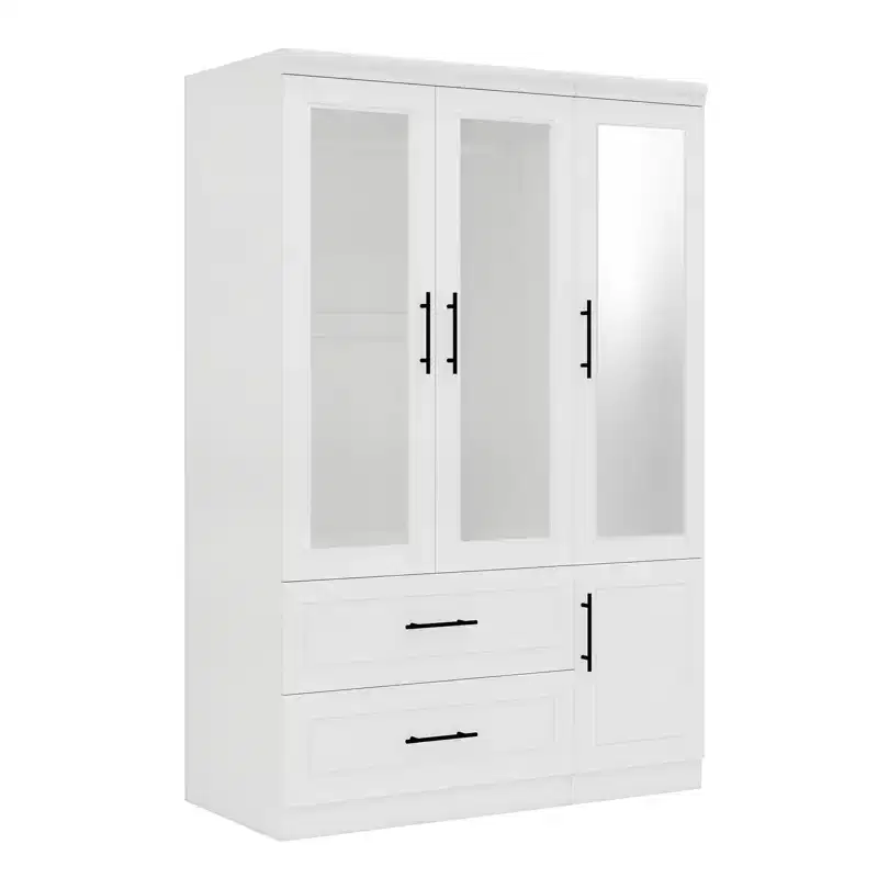 White Wood 47.25 in. Armoire with 2 Drawers and 4 Doors