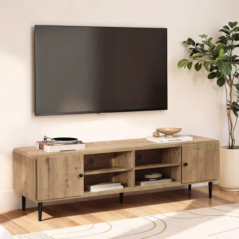 71 Oak TV Stand for TVs up to 75, Entertainment Center with Storage Brown