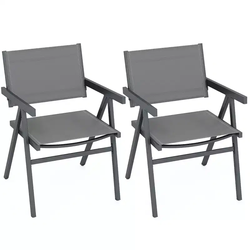 Costway Patio Chairs Set of 2/4 w/Breathable Fabric Seat & Tilt Backrest Comfy Armrest